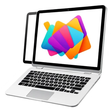 framed digital laptop illustration with abstract vector shapes inside sticker