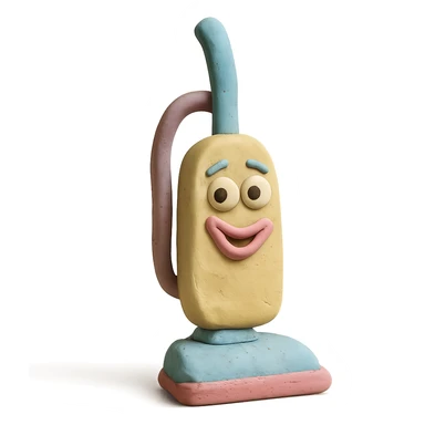 upright vacuum with playful expression in claymation style with pastel colors sticker