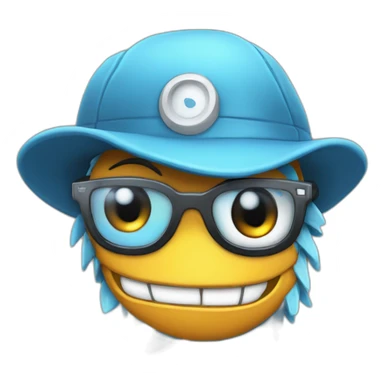 Crazy funny Cyberpunk Articuno head with beautiful smile wearing glasses and hat sticker