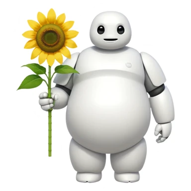Baymax from Big Hero 6 holding unflower In one hand  sticker