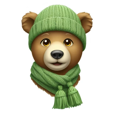 Cute Bear with knitted Sage green hat without scarf sticker