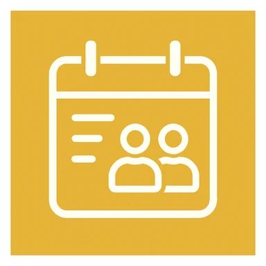 An icon with yellow background, white inner lines, meaning meeting, calendar sticker