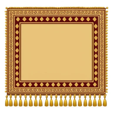 A long rectangular floor carpet with gold tassels at the ends  sticker