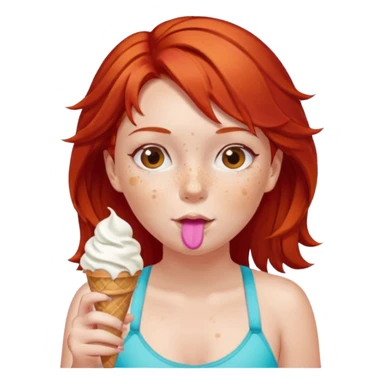 girl kid red haired swimsuit, eating ice cream, sun sticker