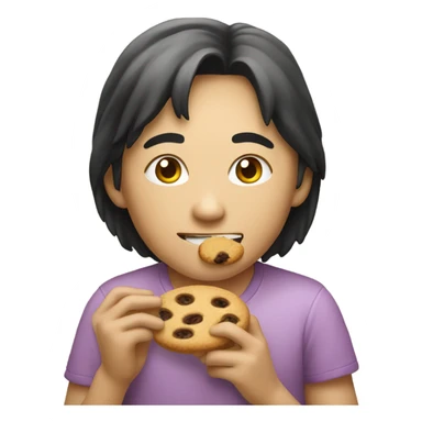 Asian eating cookie with sticker