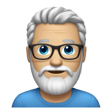 White man black and grey hair combed right blue eyes blue glasses full beard short stubble sticker