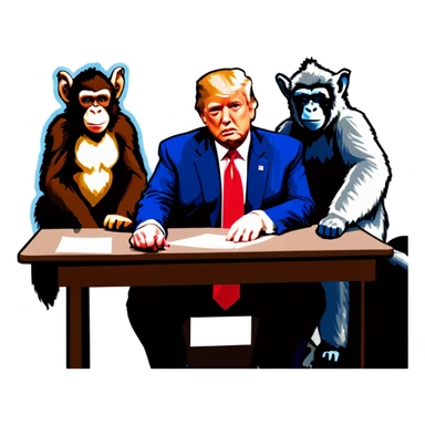 Stormy Daniels, a Monkey, a donkey, and Trump sit around a table sticker