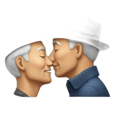 Older Man with hat kissing different race older man with hat sticker