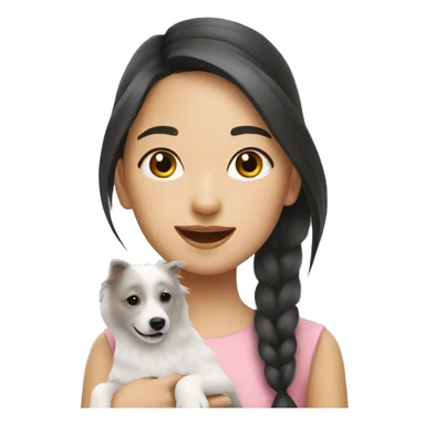 asian girl with Japanese spitz dog sticker