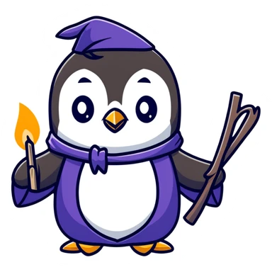 Cute penguin in wizard robes casting a spell sticker