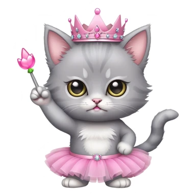 angry cute grey kitten in a pink tutu and tiara holding up their middle fing sticker