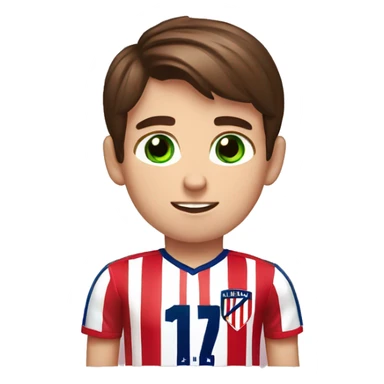 A boy with brown hair, green and blue eyes, and a atlético de Madrid Shirt sticker