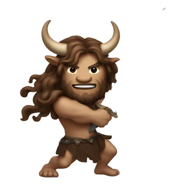Minotaur with luxurious long brown hair swinging a large sword sticker