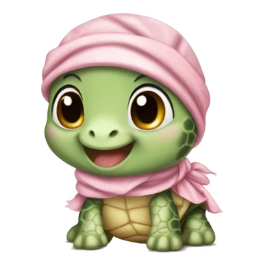 Cute baby turtle with a light pink bandana and cute headband sticker