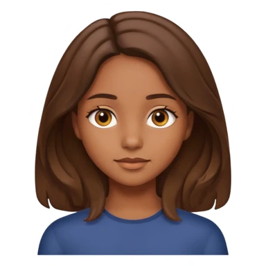 A girl with brown eyes and brown slightly wavy shoulder length hair and a center part sticker