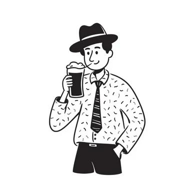 guy with a hat drinking beer, hand drawn doodle style sticker