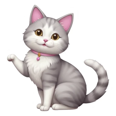 grey and white cat doing a big long stretch reaching up into the air sticker