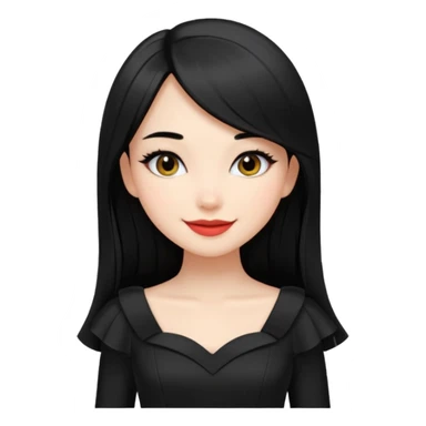 Juni – Cewe ramah  Kulit putih bersih, rambut hitam panjang sleek lurus. Pakai peplum item .  tatapan percaya diri senyum. setengah badan makeupnya bold sticker