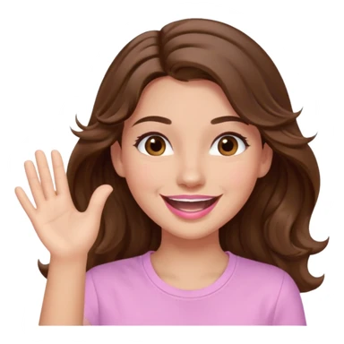 girl with wavy long brown hair, brown eyes, light to medium complexion, long lashes, light pink lipstick, smiling, wearing light pink shirt, slapping sticker