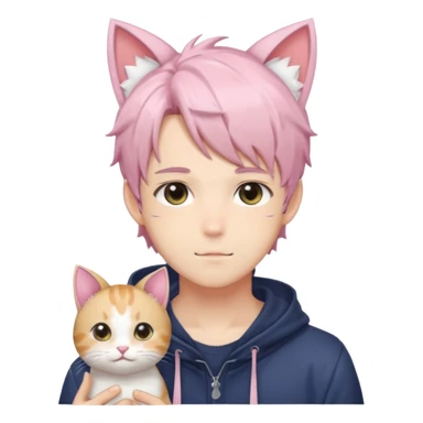 Shiny Blushing Cute Kawaii Handsome Shota Anime Man with Cat Ears Trending Style Cottagecore Pastelcore  sticker