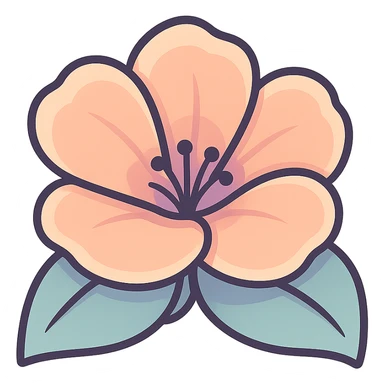 volumetric peach flower with open petals, icon-color-outlined style, detailed shadows and highlights, smooth color transitions, thin clean contours, soft rounded shapes, pastel palette #98B5BC, #B5B3C1, #C9A3C9, #E4C0CA, #F7DCD1, #F7C0AA, modern Japanese pop art and sticker aesthetics, soft lighting, transparent background sticker