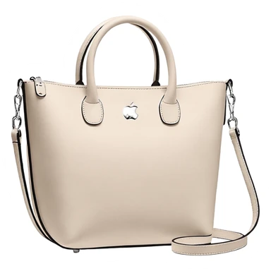 По центру стоит женская сумка в Apple-стиле мемоджи. Предметы лежат отдельно и рядом с сумкой: абонемент в спортзал (карточка), баночка энергетического напитка и тюбик красной помады. Предметы не наклеены на сумку, а просто лежат вокруг нее. Минималистичный дизайн, белый фон, премиальная атмосфера. sticker