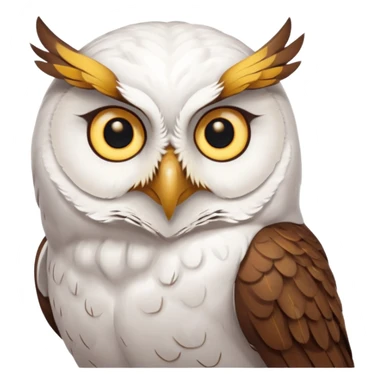 white olw half body, 45 degree lean head, questionning sticker