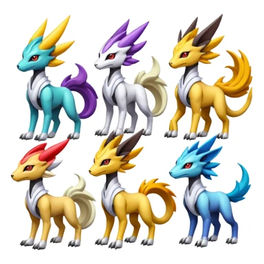 Colorful Futuristic Meloetta-Solgaleo-Raikou-Wargreymon-Sergal-Pokémon-Digimon-Fakémon-fusion-hybrid-creature sticker