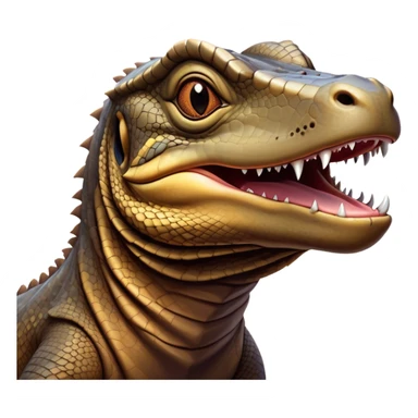 Cinematic Realistic Comical Komodo Dragon Portrait Emoji, Head tilted dramatically with an exaggeratedly amused expression, featuring a striking, glossy scaled hide with bold textures and wide, expressive eyes brimming with playful disbelief, rendered with lifelike detail and natural hues, high shine, dramatic yet playful, styled with an air of cheeky reptilian mischief, soft glowing outline, capturing the essence of a spirited and over‐the‐top Komodo dragon that looks ready to charge its way into viral fame! sticker