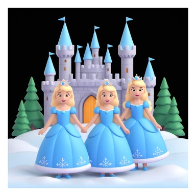 girls in a  snow princess dress, snow castle background sticker