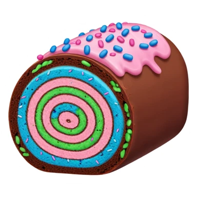A chocolate swiss roll with pink, blue and green sprinkles sticker