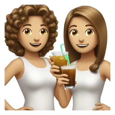 Two white girls with brown hair cheering drink sticker