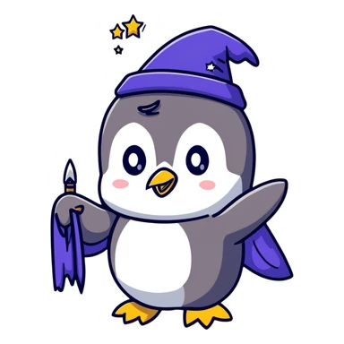 Cute penguin in a wizard costume with stars and magic sticker