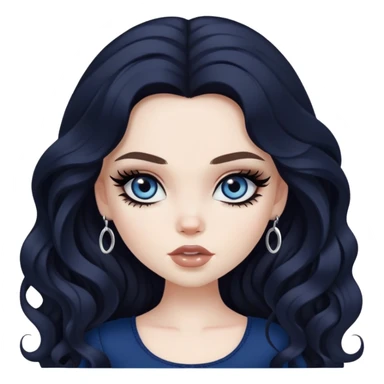 pretty bratz baddie, black eyeliner, pale skin, dark brown clong wavy hair, dark blue  eyes sticker