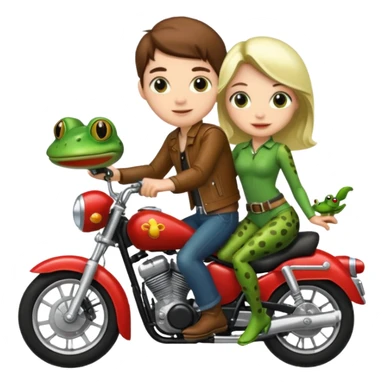 Couple with a frog riding a motobike sticker