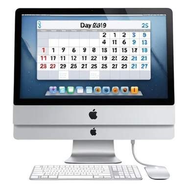 front view of an iMac with a day-calendar on the screen, showing hours and client slots with some booked sticker