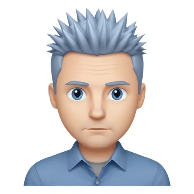 40 yr old white man short spike hair grey dress shirt blue eyes no smile sticker