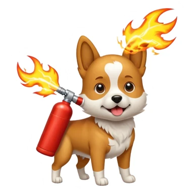 dog with electric lightning waves, fire extinguisher sticker