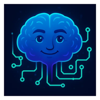 Make the sentient AI brain look more human, adding subtle facial features and a warm, approachable expression, keeping the vibrant, modern style. sticker