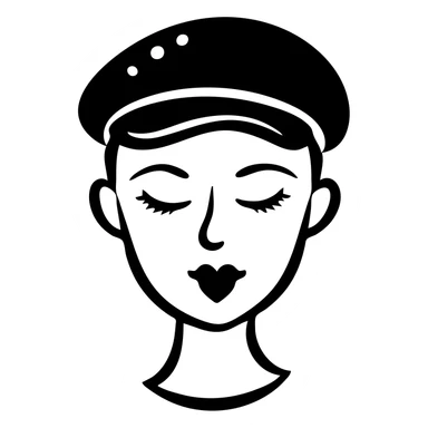 woman with a beret hat and heart-shaped lips, coquette aesthetic sticker