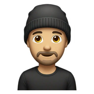 one white guy with black beanie hat and small beard sticker