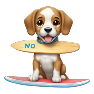 Cute puppy surfing holding the word NO sticker