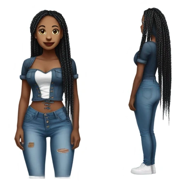 Black girl with box braids posing full body jeans corset top sticker