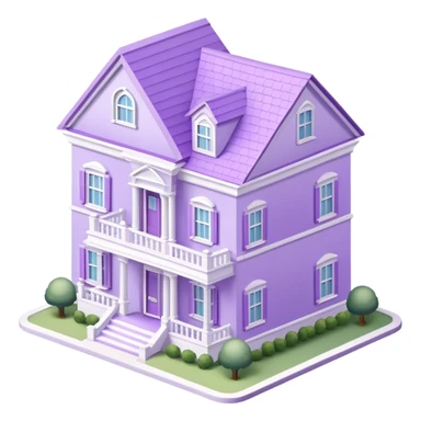 Light purple sorority house mansion, southern, isometric dollhouse-style, realistic sticker