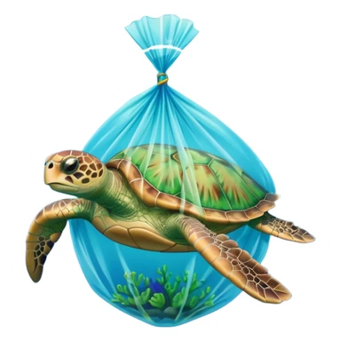 Sea turtle with a plastic bag sticker