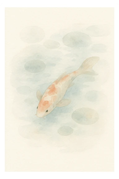 serene watercolor painting of a koi fish swimming in a pond, dreamy and ethereal sticker