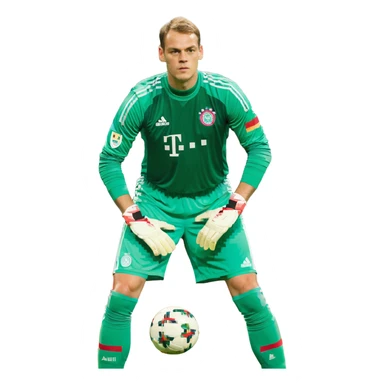 Manuel Neuer, classic goalkeeper stance, green kit, gloves, short hair sticker