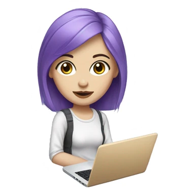 Graphic Designer argentinian girl with laptop, purple hair, purple eyes and pale skin sticker