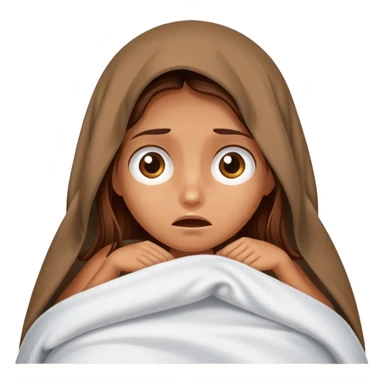 a tanned girl with brown long hair hid under the blanket in bed in fear sticker