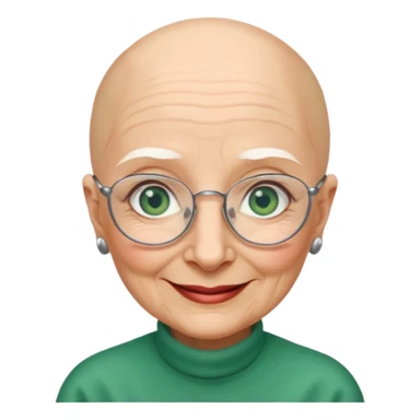 Bald old woman smiling green eyes wearing frameless glasses sticker